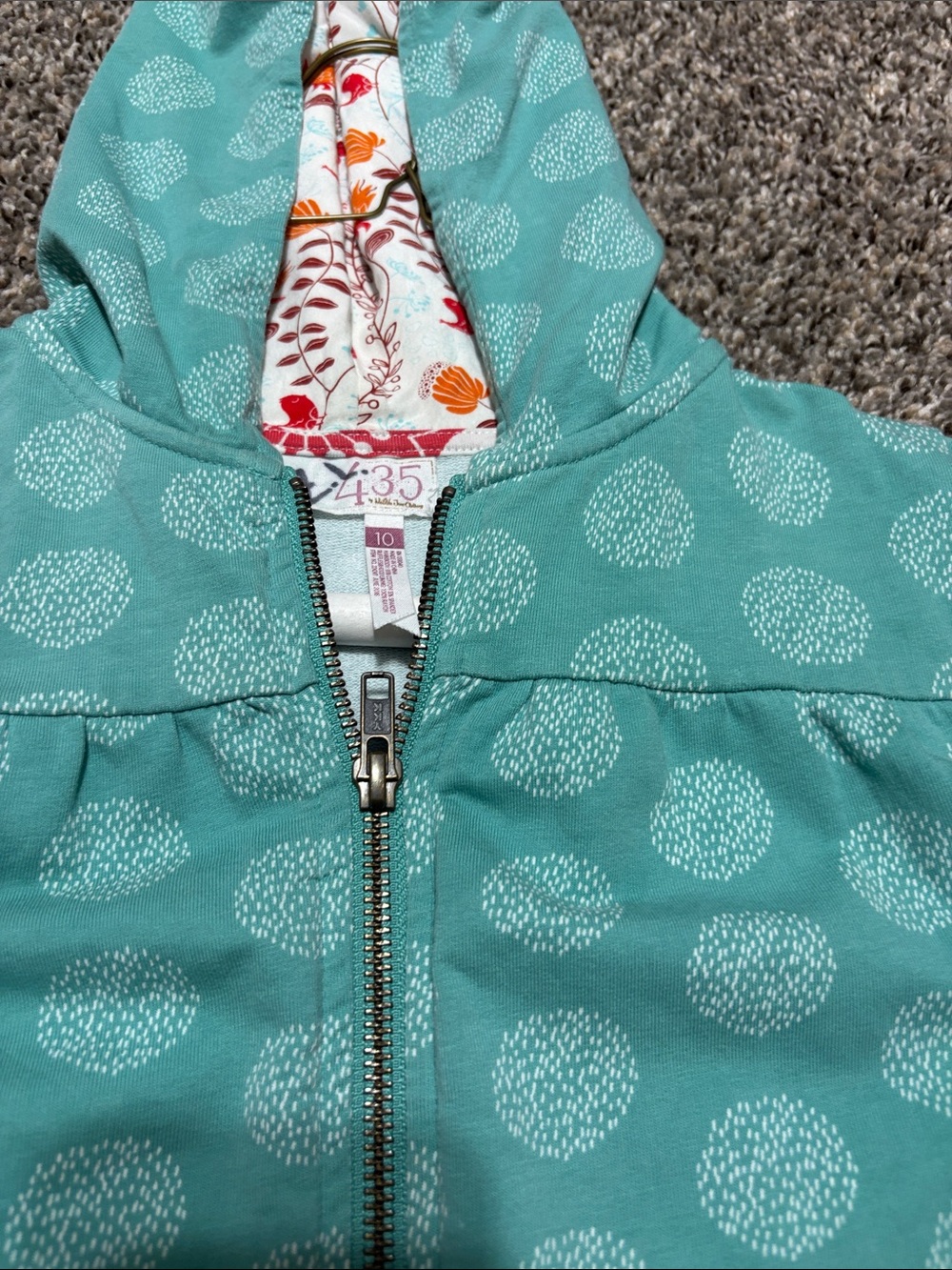 Matilda Jane Teal Hooded Jacket with Floral Ruffle Hem - Picture 2 of 3